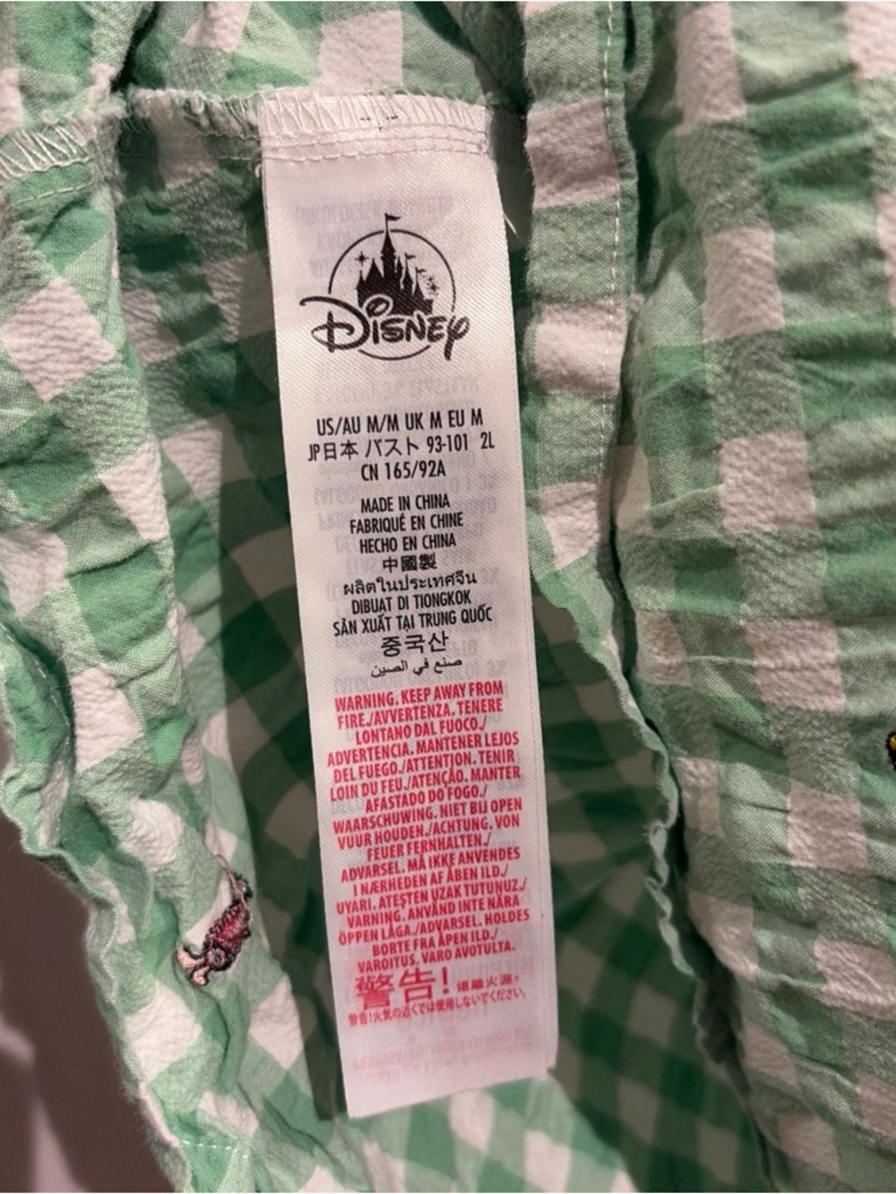Disney Winnie the Pooh Womens Short sleeve Top Green White Check sz M - Picture 6 of 7
